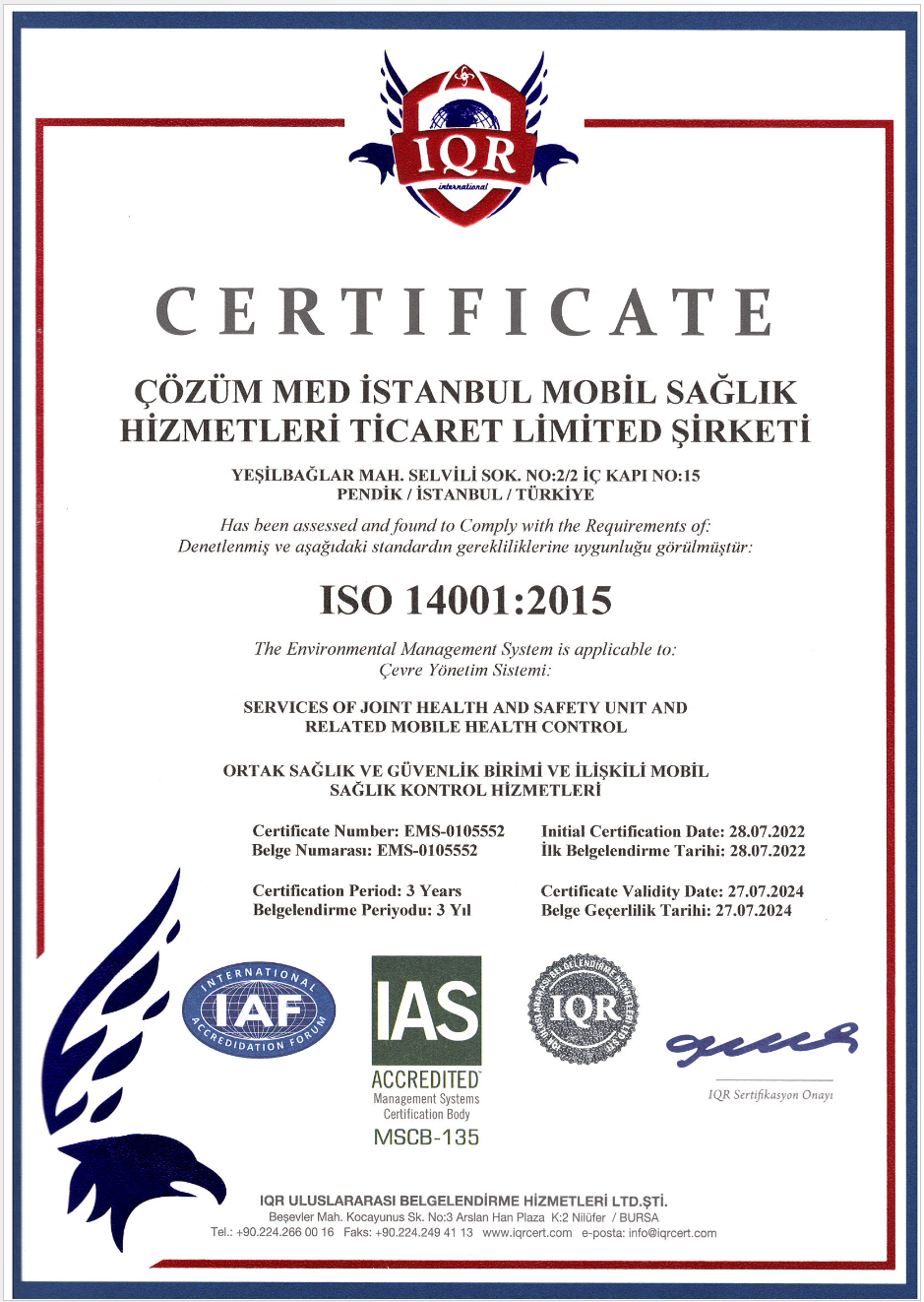 ÇözümMed -ISO 14001 Kalite Belgesi